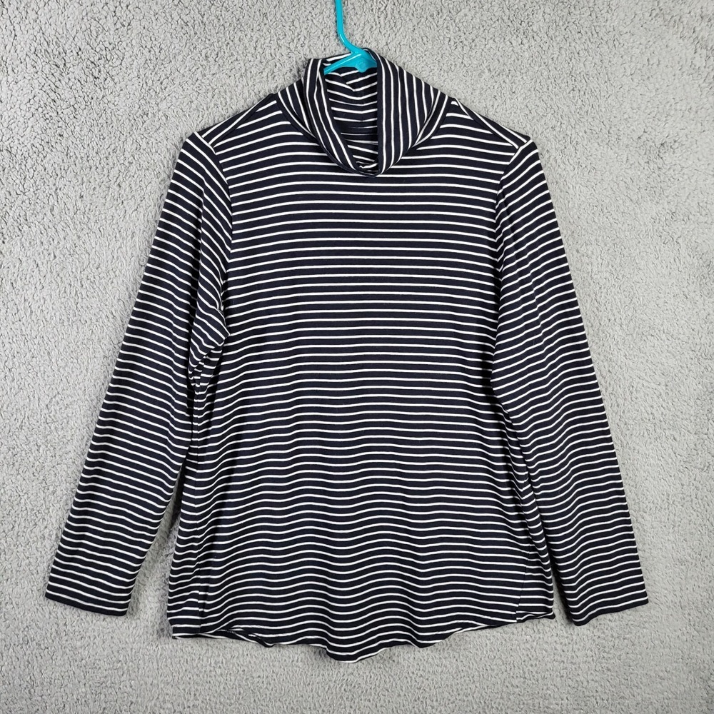 J.jill Women's Luxe suprema turtle neck blue white striped Top Size M